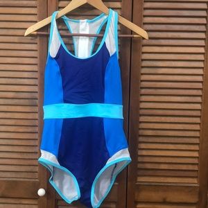 Lands End Olympic style tank swim suit in blues